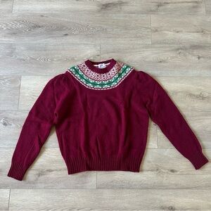 Vintage JP Collection 100% Shetland New Wool Sweater Fair Isle Pattern Yoke Sz L